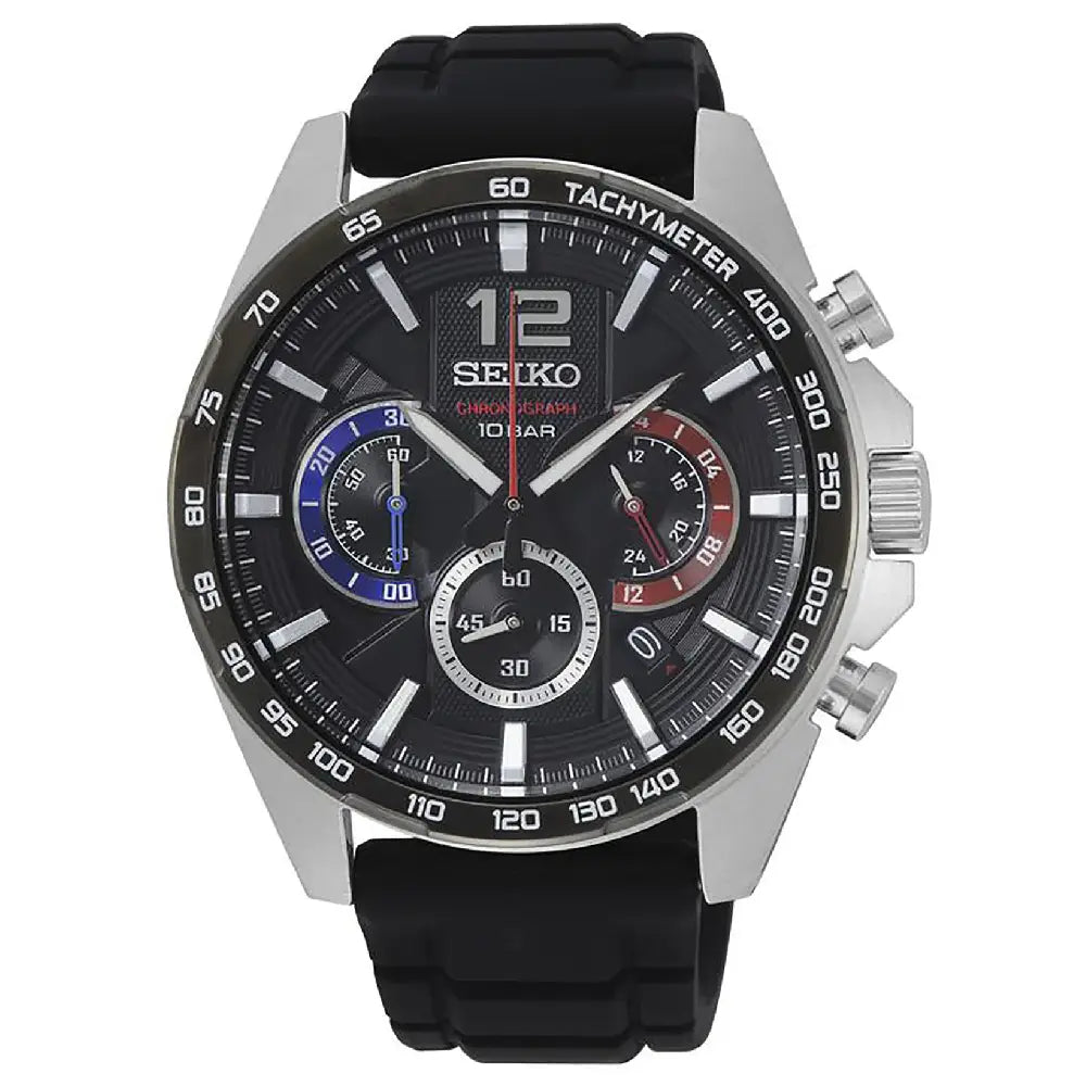 Seiko Chronograph SSB347P1 Quartz Black Dial 43.9mm Silicone Strap Men's Watch