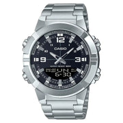 Casio Analog-Digital World Time AMW-870D-1AVDF Time Black Dial Stainless Steel Men's Watch