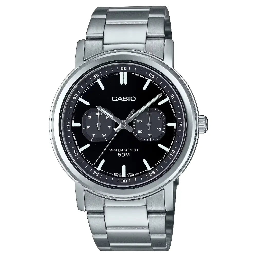 Casio Enticer MTP-E335D-1EVDF Multi-Function Analog Black Dial Stainless Steel Men's Watch