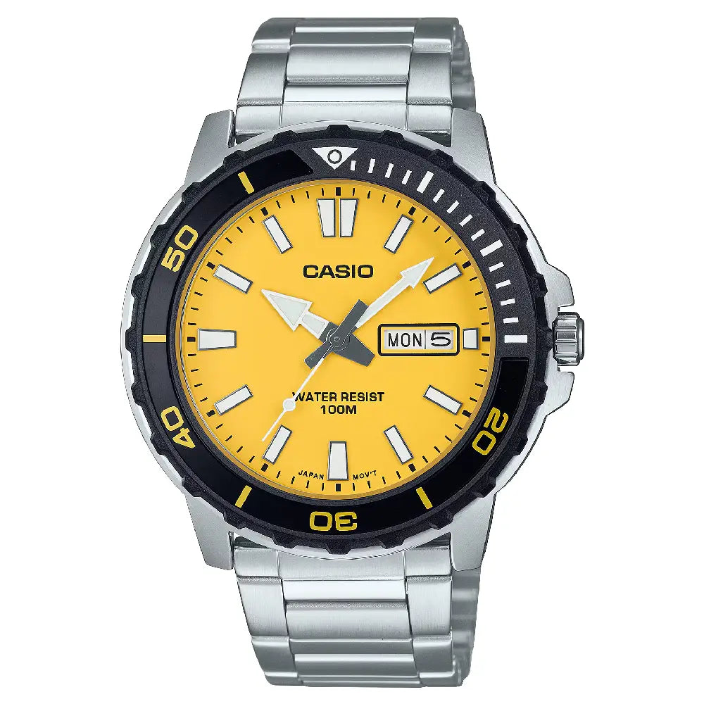 Casio Collection Analog MTD-125D-9AVDF Yellow Dial Stainless Steel Men's Watch