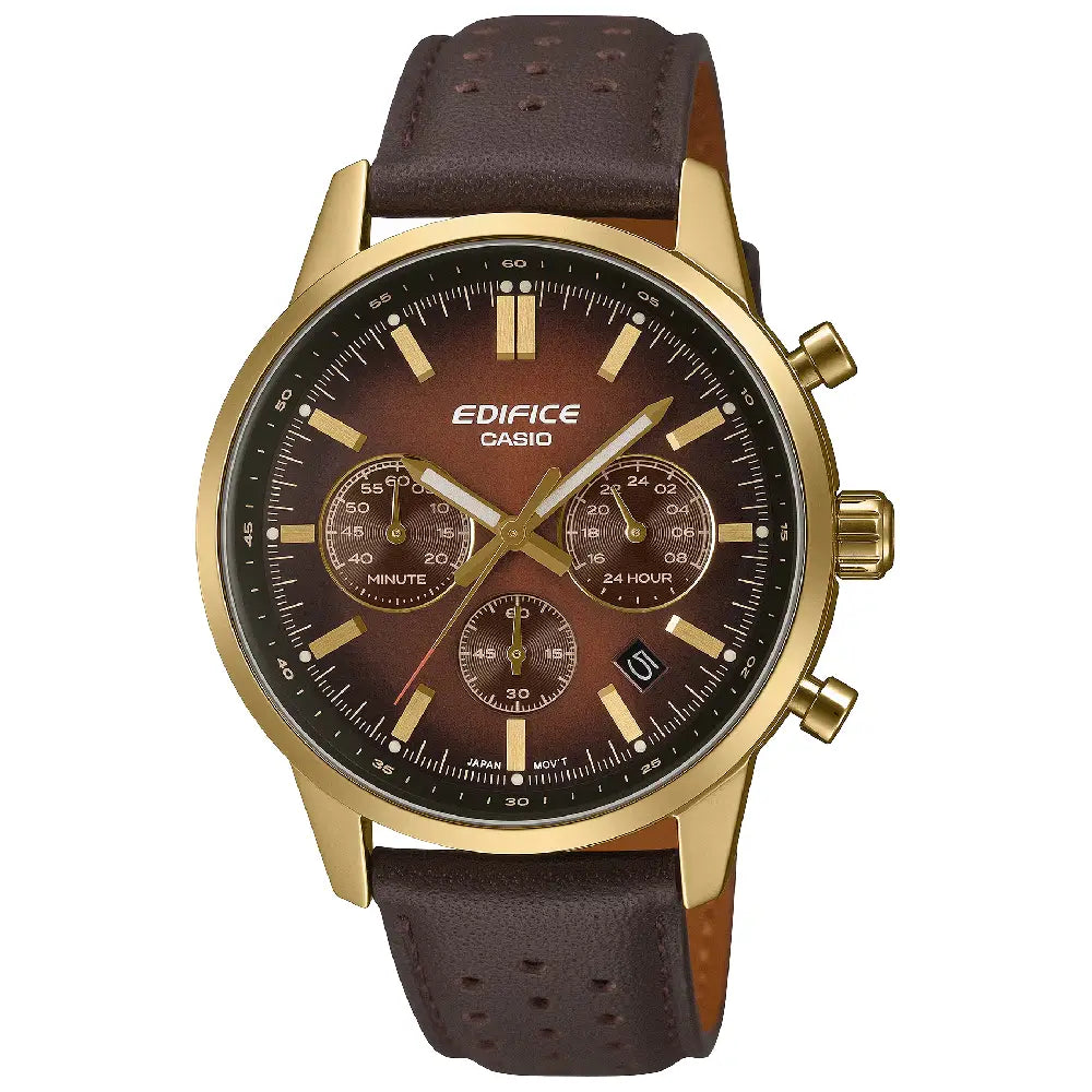 Casio Edifice EFR-575CL-5A brown dial chronograph leather strap watch