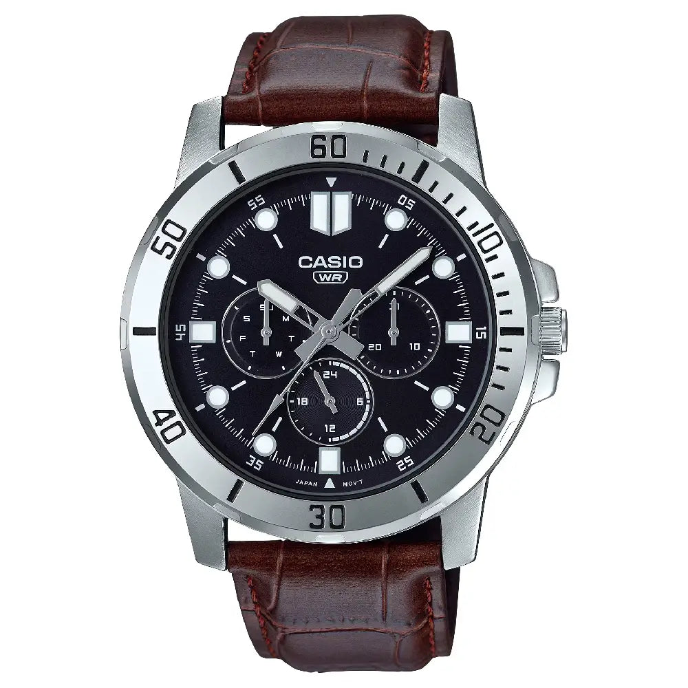 Casio Enticer MTP-VD300L-1EUDF Multifunction Black Dial Leather Strap Men's Watch