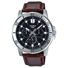 Casio Enticer MTP-VD300L-1EUDF Multifunction Black Dial Leather Strap Men's Watch