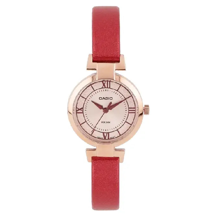 Casio Enticer Analog LTP-E403PL-9A2VDF Rose Gold Dial Leather Strap Women's Watch