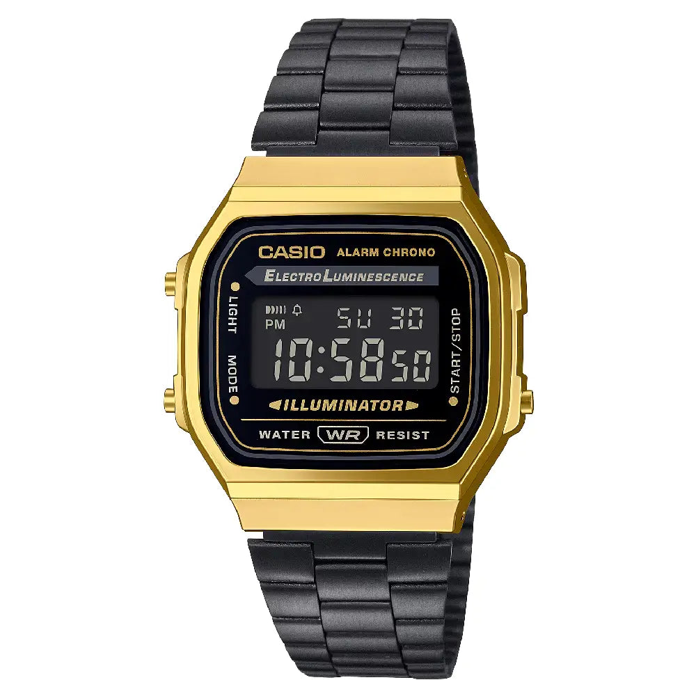 Casio Vintage Digital A168WEGB-1BDF Black Dial Stainless Steel Unisex Watch