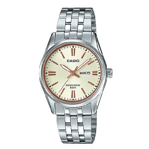 Casio Enticer Ladies Analog LTP-1335D-9AVDF Beige Dial Stainless Steel Women's Watch