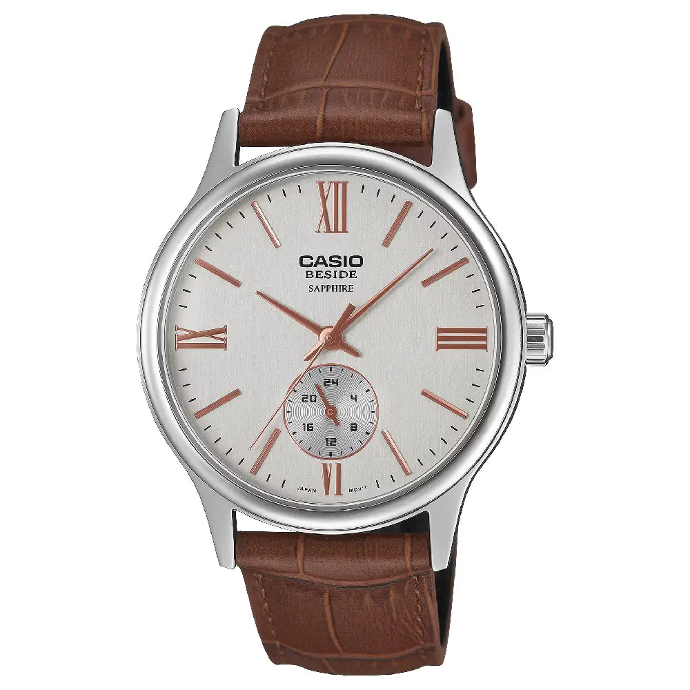Casio Beside Sapphire BMS-100L-5A Silver Dial 40.5mm Leather Strap Men's Watch