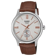 Casio Beside Sapphire BMS-100L-5A men's watch silver dial 40.5mm leather strap