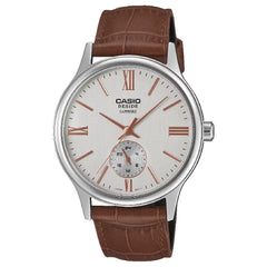 Casio Beside Sapphire BMS-100L-5A Silver Dial 40.5mm Leather Strap Men's Watch