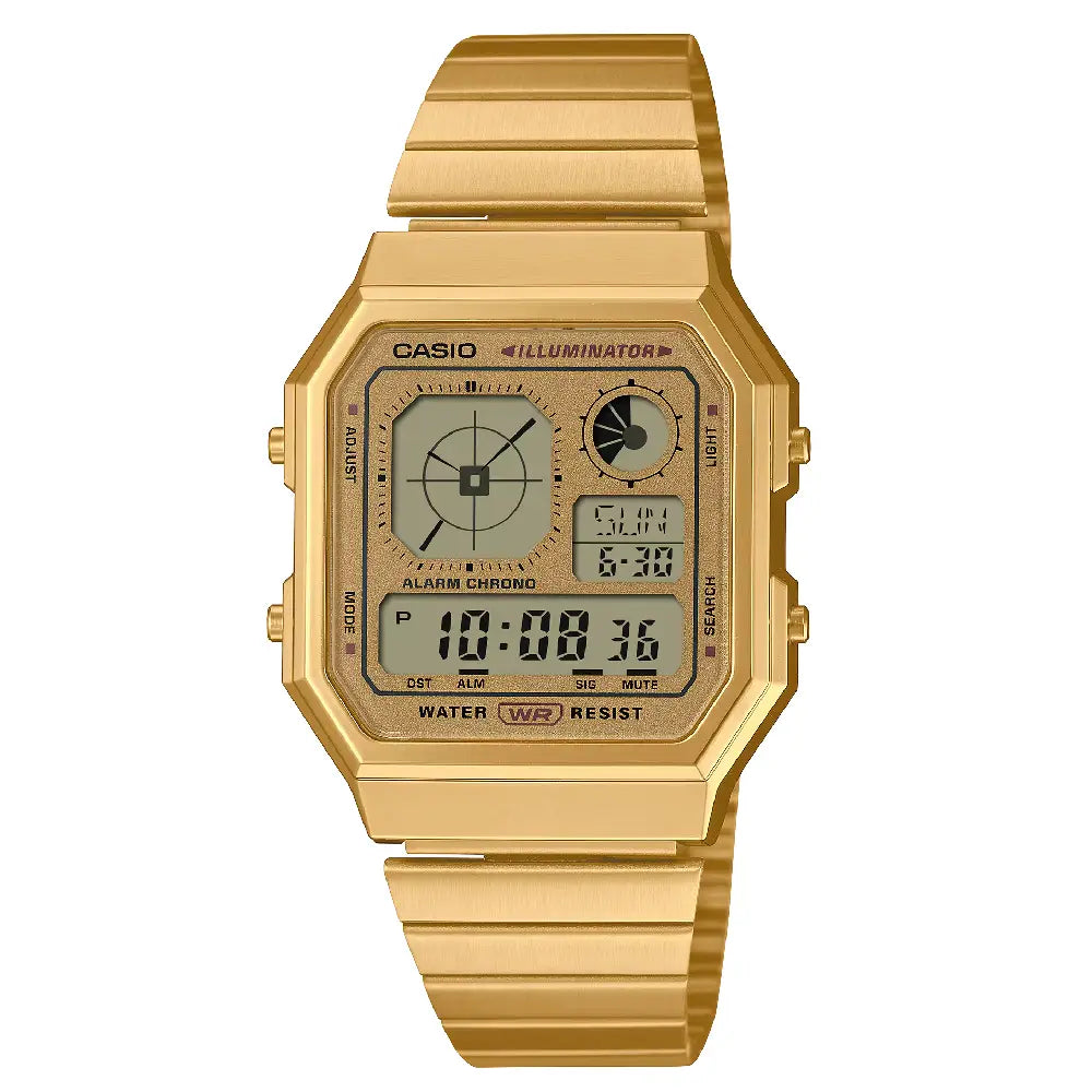 Casio Vintage Digital A130WEG-9ADF Gold Dial Stainless Steel Unisex Watch
