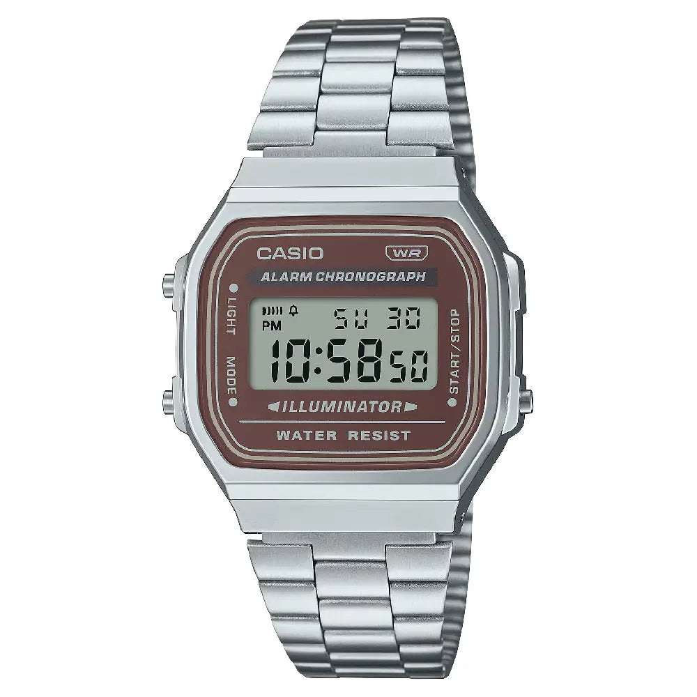 Casio Vintage Digital A168WA-5AYDF Brown Dial Stainless Steel Unisex Watch