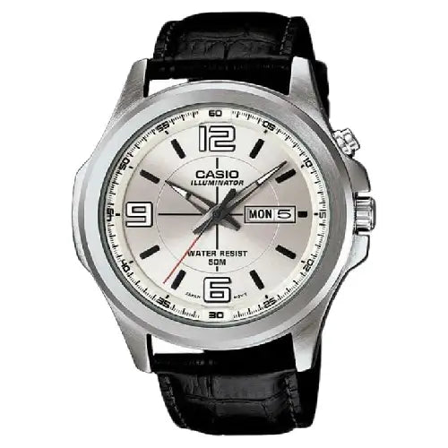 Casio Enticer MTP-E202L-7AVDF Date Analog Silver Dial Leather Strap Men's Watch