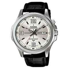 Casio Enticer MTP-E202L-7AVDF Date Analog Silver Dial Leather Strap Men's Watch