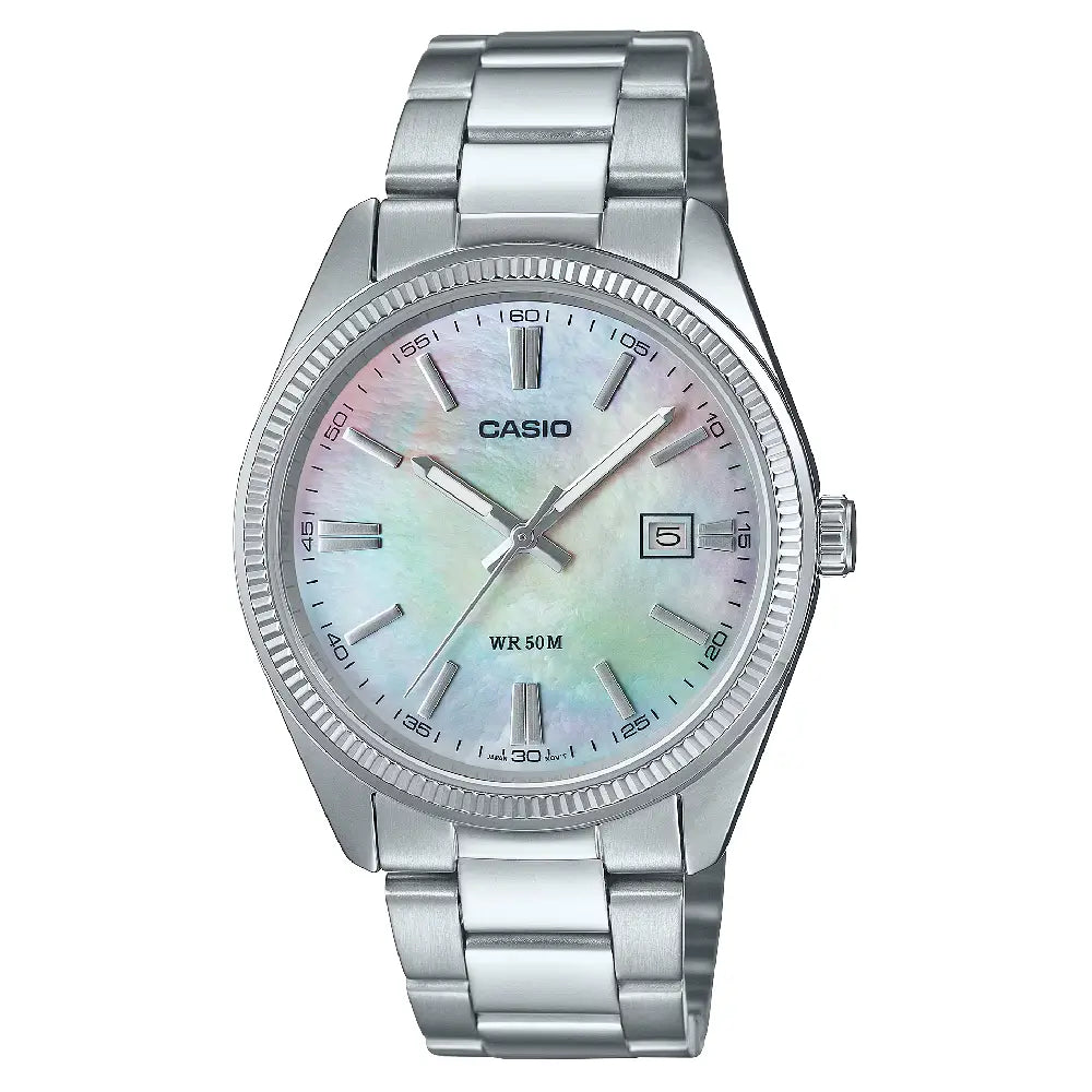 Casio Collection Analog MTP-1302DS-7AVDF Mother Of Pearl White Dial Stainless Steel Men's Watch
