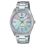 Casio Collection MTP-1302DS-7AVDF men's analog quartz watch featuring iridescent Mother of Pearl white dial 