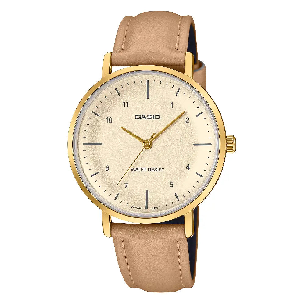 Casio Enticer Ladies Analog LTP-VT03GL-4BDF Beige Dial Leather Strap Women's Watch