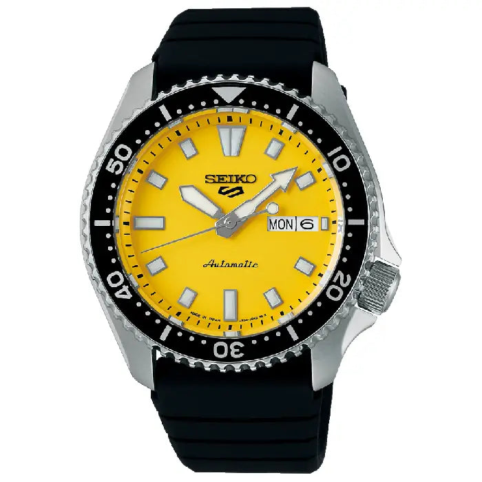 Seiko 5 Sports SBSA307 SRPL87 yellow dial men's watch close-up