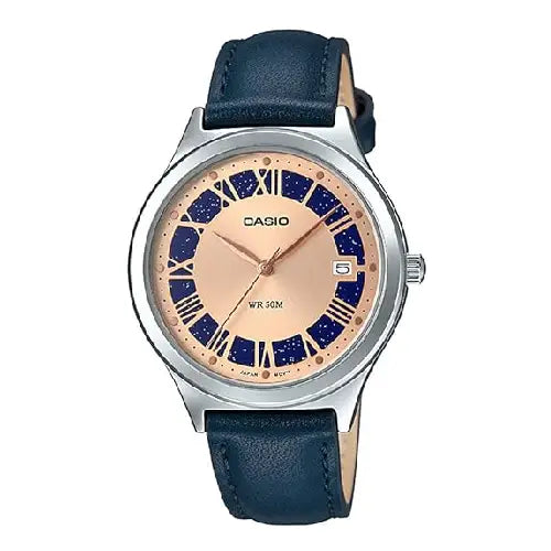 Casio Enticer Ladies Analog LTP-E141L-2A2VDF Rose Gold Dial Leather strap Women's Watch