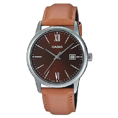 Casio Enticer MTP-V002L-5B3UDF Date Analog Brown Dial Leather Strap Men's Watch