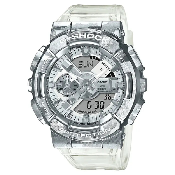 Casio G-Shock GM-110SCM-1ADR "Skeleton Camouflage" Metal Covered Silver Dial 48.8mm Resin Strap Men's Watch