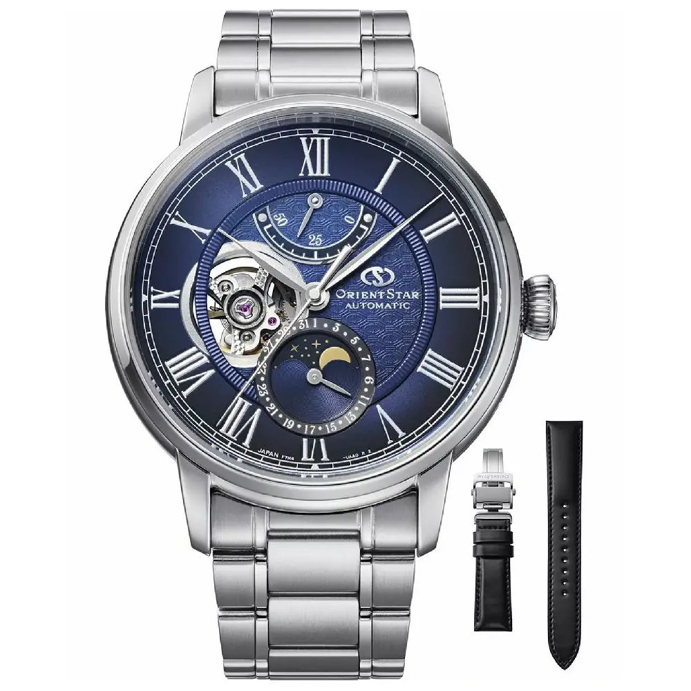 Orient Star Classic M45 F7 RE-BT0006L00B moon phase blue dial 41mm automatic mens watch