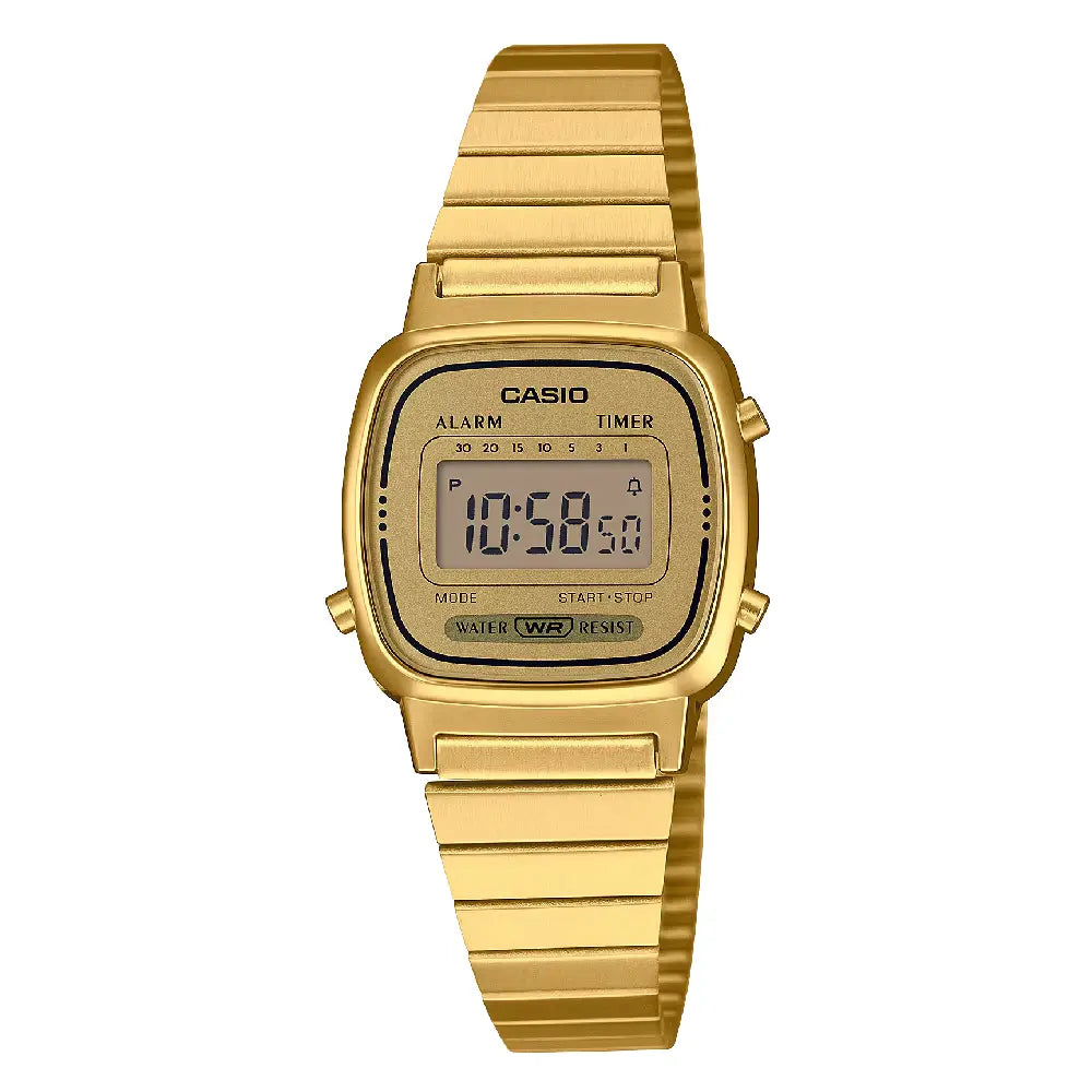 Casio Vintage Digital LA670WGA-9DF Gold Dial Stainless Steel Women's Watch