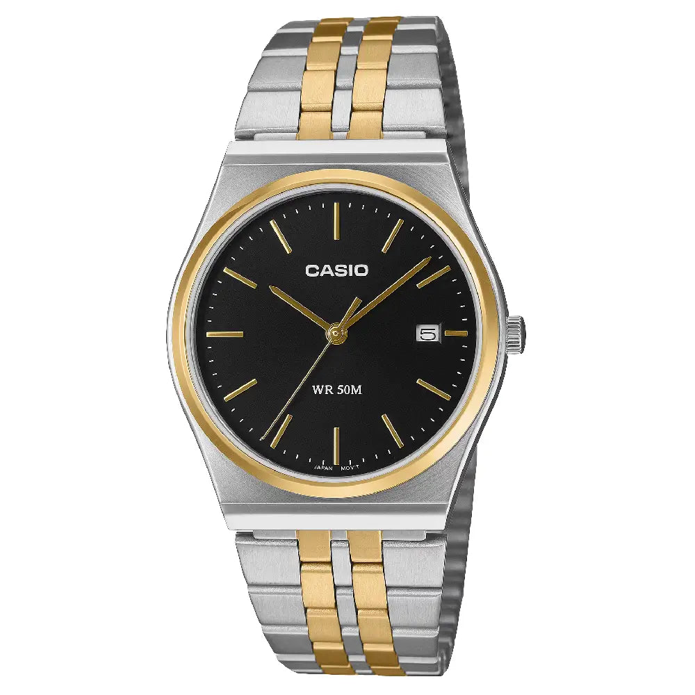 Casio Analog Classic MTP-B145SG-1AVDF Black Dial Two-Tone Stainless Steel Men's Watch