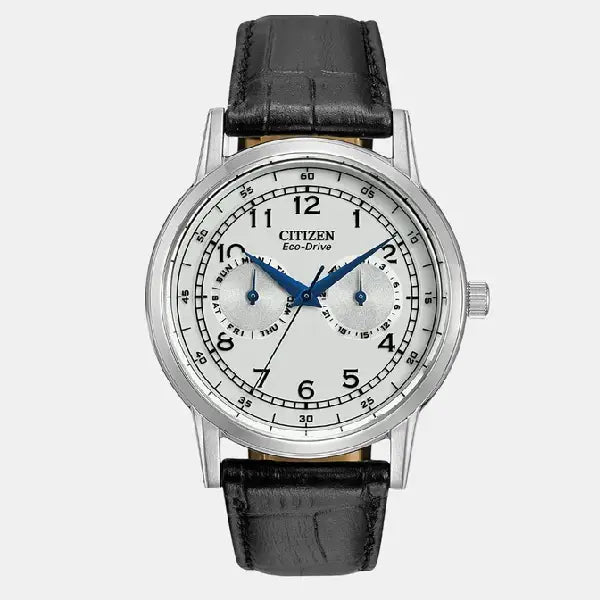 Citizen Eco-Drive Multi-Dial AO9000-06B White Dial  Leather Strap Men's Watch