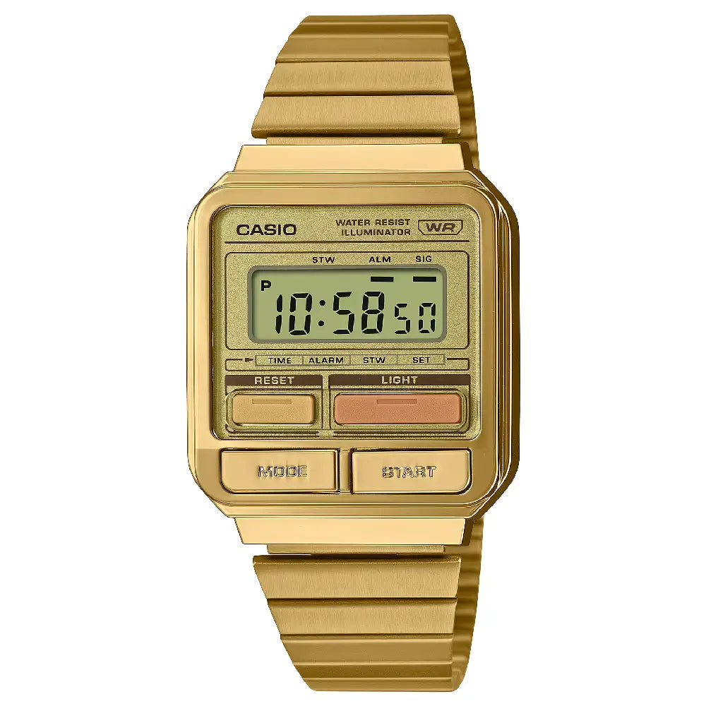 Casio Vintage Digital A120WEG-9ADF Gold Dial Stainless Steel Unisex Watch