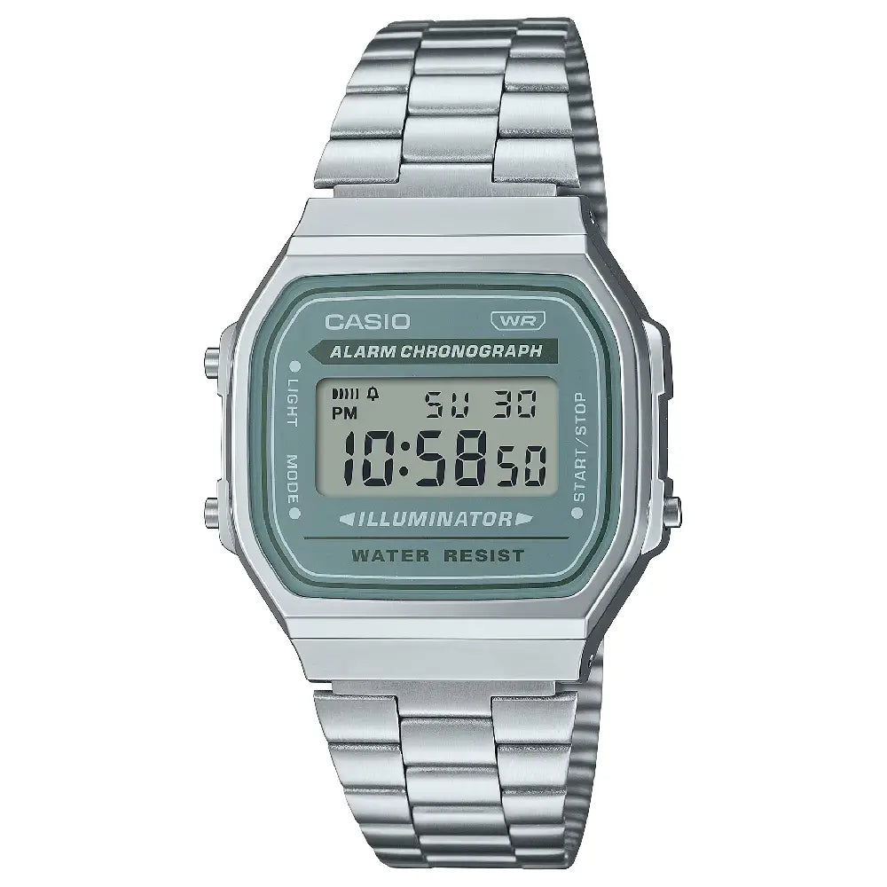 Casio Vintage Digital A168WA-3AYDF Green Dial Stainless Steel Unisex Watch