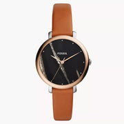 Fossil Jacqueline ES4378 Three-Hand Black Marble Dial Leather Strap Women's Watch