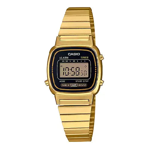 Casio Vintage Digital LA670WGA-1DF Black Dial Stainless Steel Women's Watch