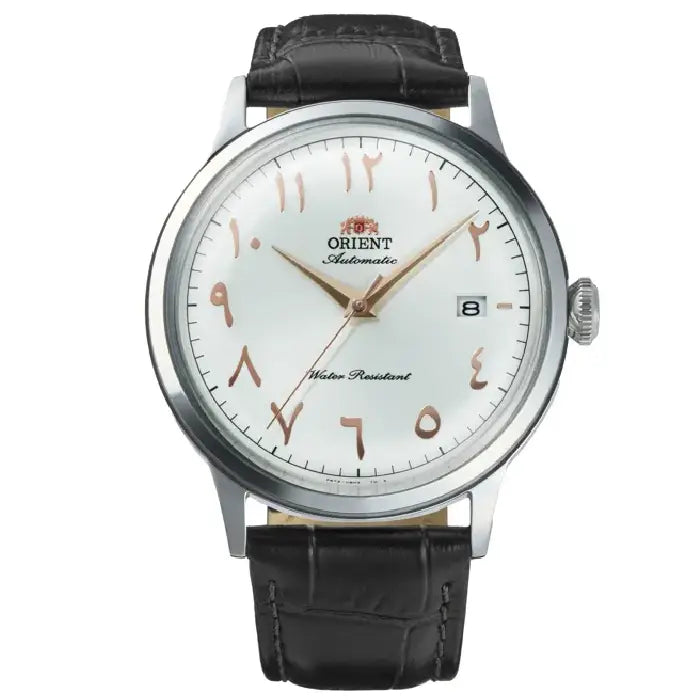 Orient Bambino RA AC0038S white Arabic dial automatic men's watch with leather strap