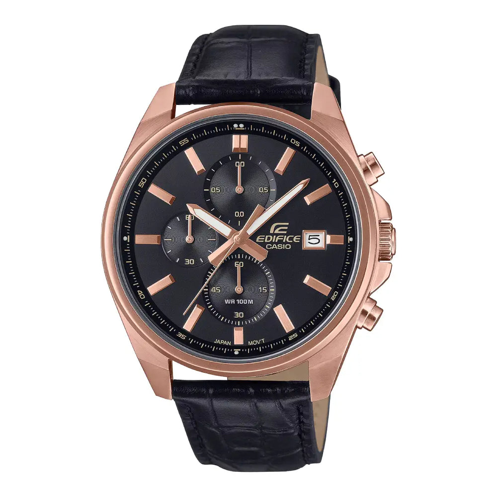 Casio Edifice Chronograph EFV-610ECL-1AUDF Black Dial Leather Strap Men's Watch
