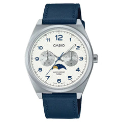Casio Enticer MTP-M300L-7AVDF Multi-Hand Moon Phase Analog White Dial Leather Strap Men's Watch