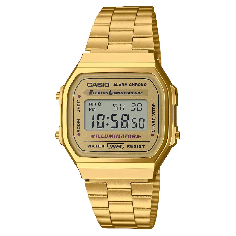 Casio Vintage Digital A168WG-9WDF Gold Dial Stainless Steel Unisex Watch