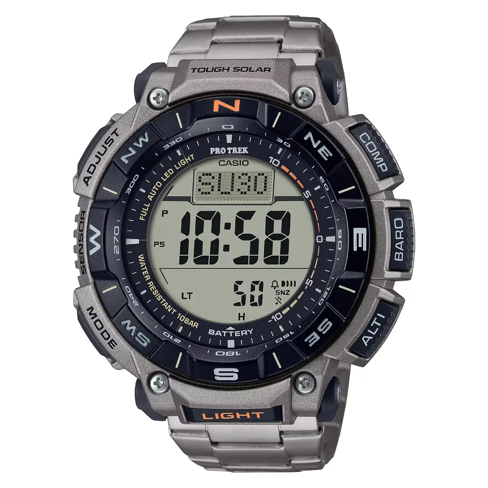 Casio ProTrek PRG-340T-7DR Digital Tough Solar Triple Sensor Silver Dial 51.7mm Stainless Steel Men's Watch