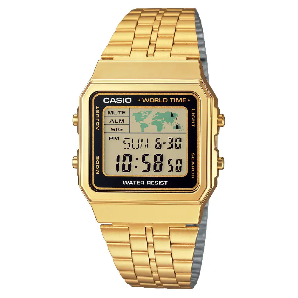Casio Vintage Digital A500WGA-1DF World Time Black Dial Stainless Steel Unisex Watch