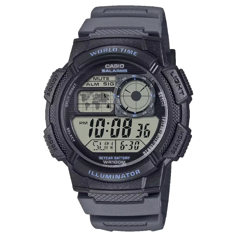 Casio World Time Digital AE-1000W-8AVDF Black Dial Resin Strap Men's Watch