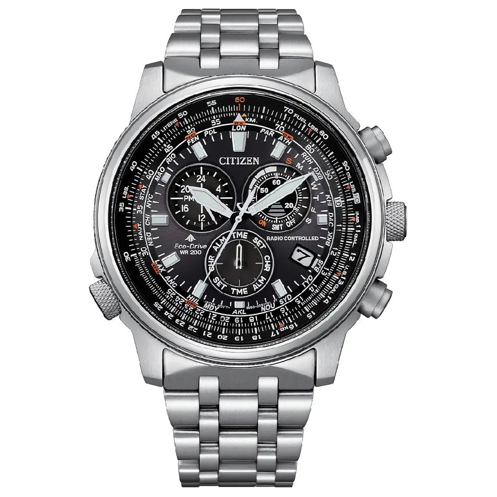 Citizen Eco-Drive CB5861-59E Promaster Sky Atomic Chronograph Black Dial 43.7mm Stainless Steel Men's Watch