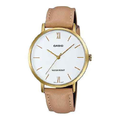 Casio Enticer Ladies Analog LTP-VT01GL-7BUDF Silver Dial Leather Strap Women's Watch