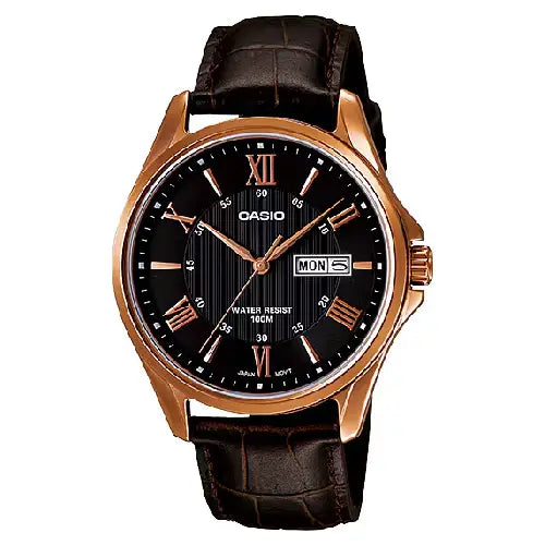 Casio Collection Analog MTP-1384L-1AVDF Black Dial Leather Strap Men's Watch