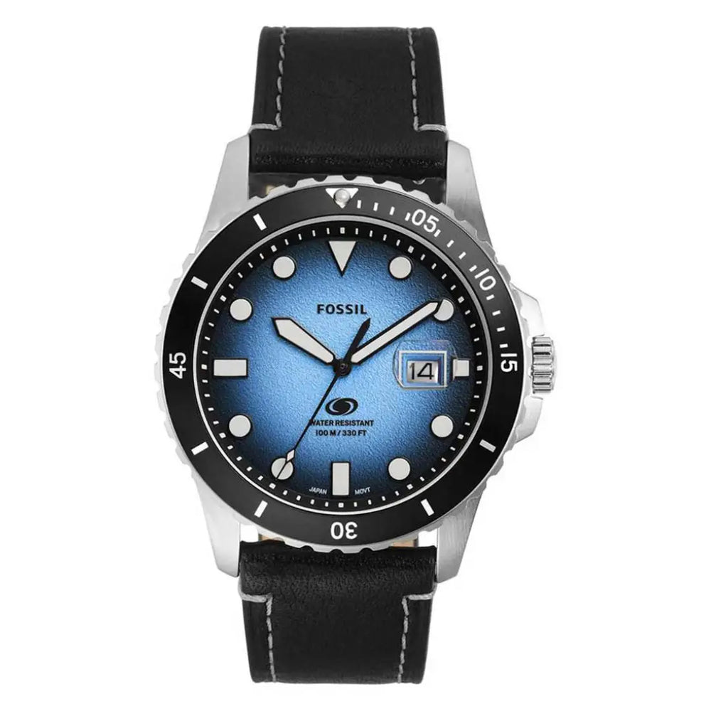 Fossil FS5960 Blue Dial Three-Hand Date Leather Strap Men's Watch