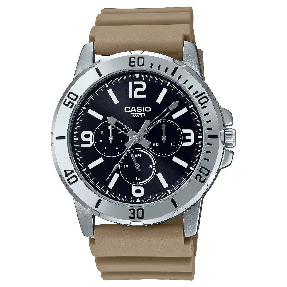 Casio Enticer MTP-VD300-5BUDF Multi-Hand Day Date Analog Black Dial Resin Strap Men's Watch