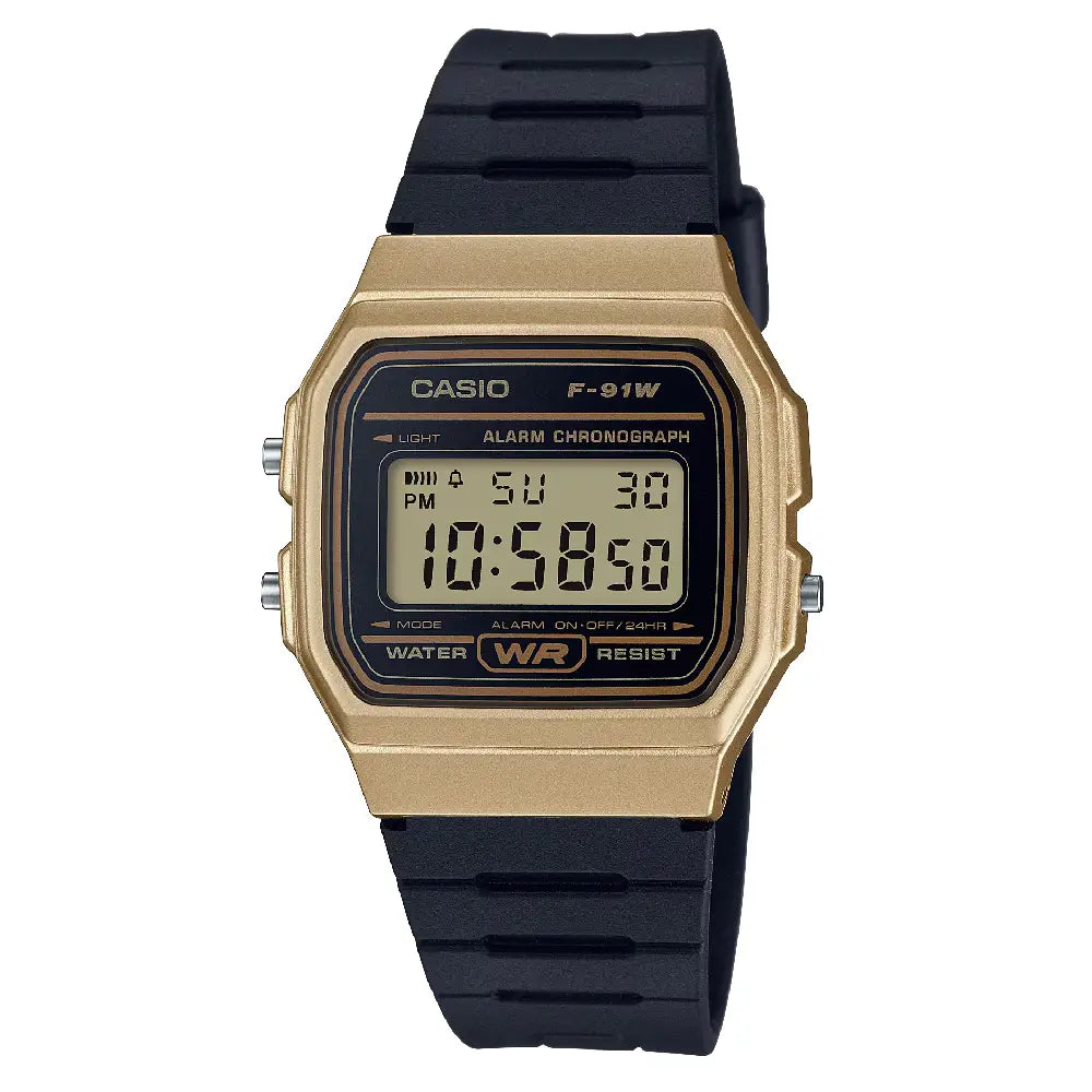 Casio Vintage Digital F-91WM-9ADF Gold Dial Resin Strap Unisex Watch