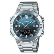 Casio Analog-Digital World Time AMW-870DA-2A2VDF Blue Dial Stainless Steel Men's Watch