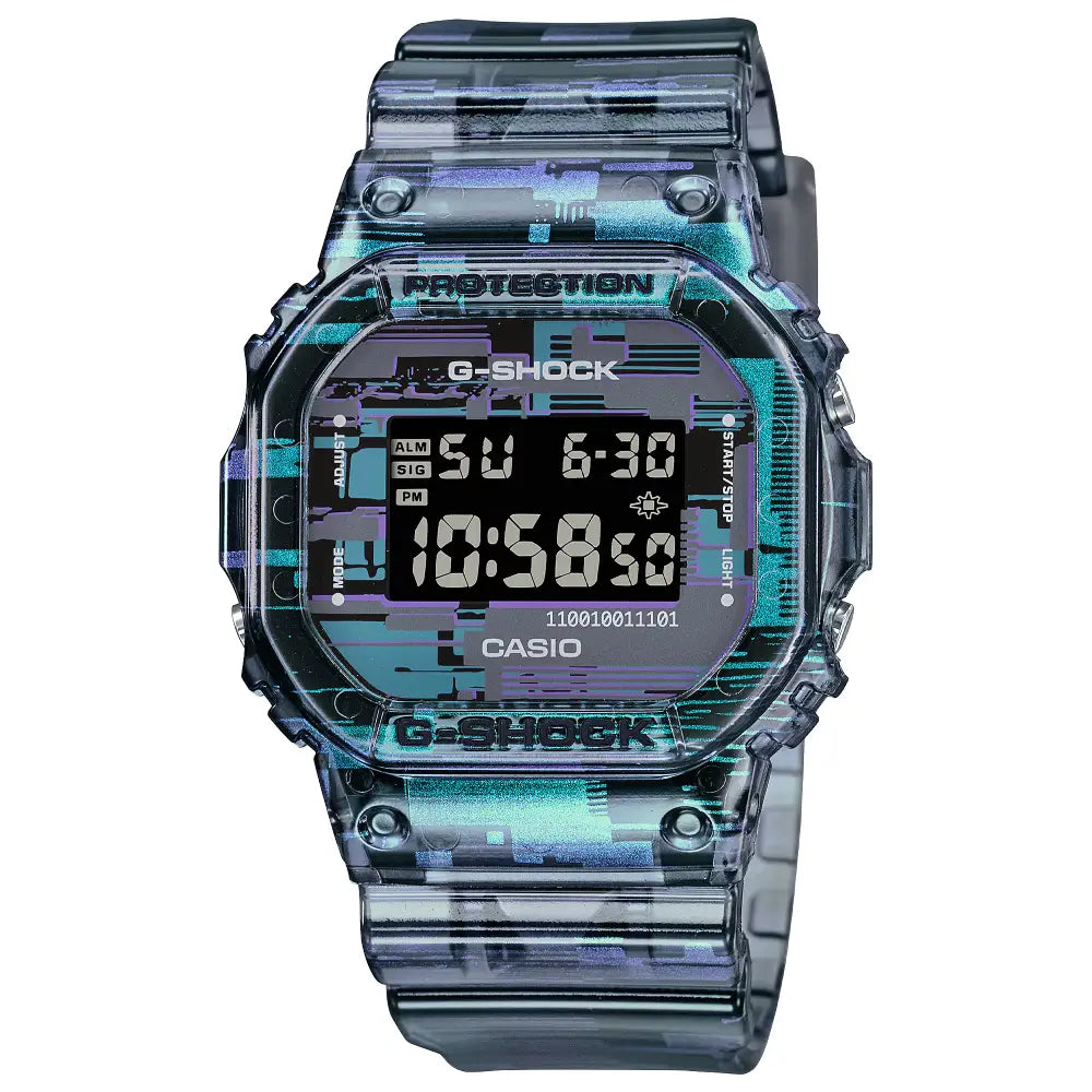 Casio G-Shock DW-5600NN-1DR Digital Glitch men's watch with translucent resin strap