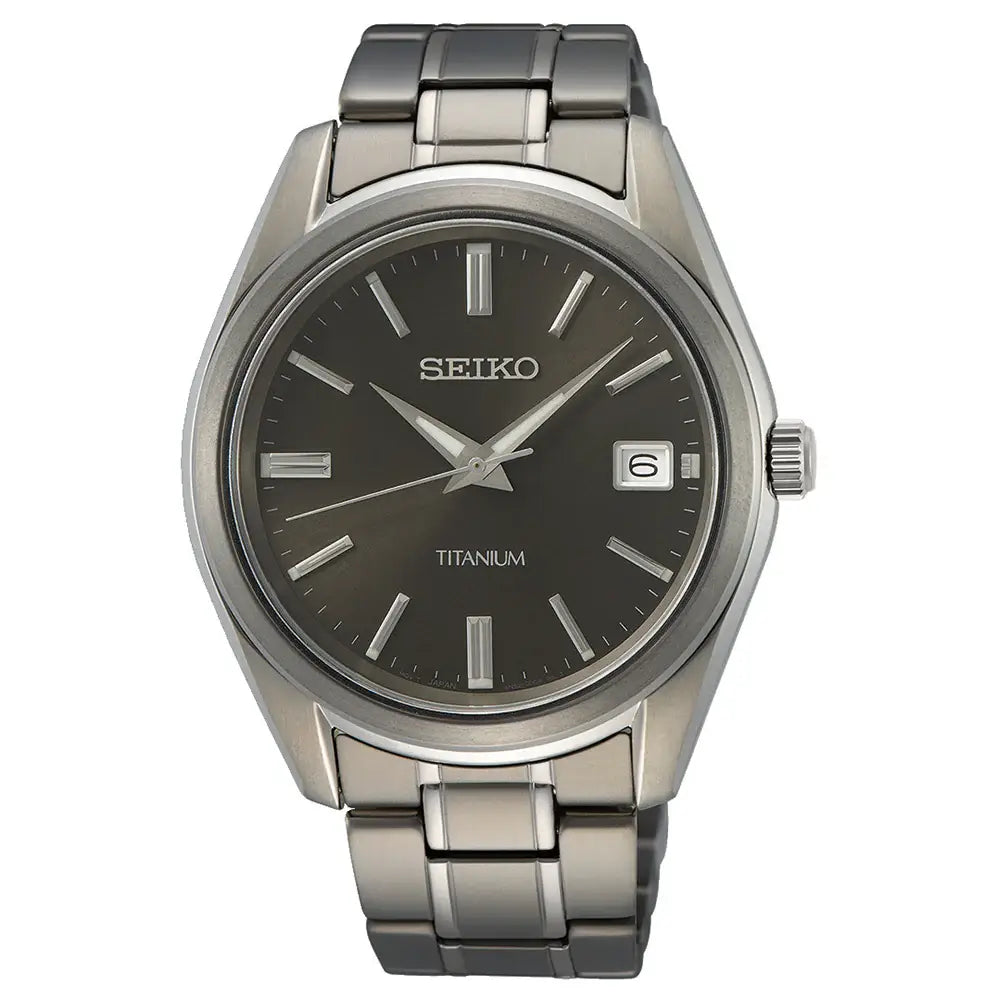 Seiko Essentials SUR375P1 titanium men’s watch black sunray dial