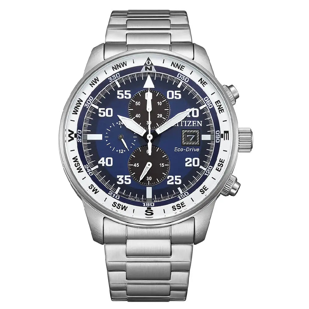 Citizen Eco-Drive "Aviator Chrono" CA0880-58L Blue Dial 44mm Stainless Steel Men's Watch
