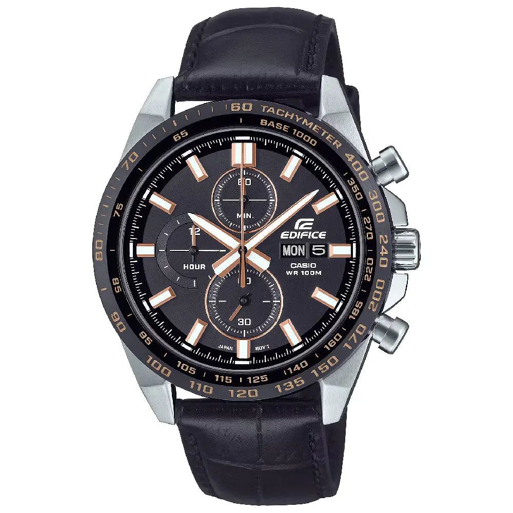 Casio Edifice EFR-574BL-1AV black dial 42mm leather strap men's chronograph watch
